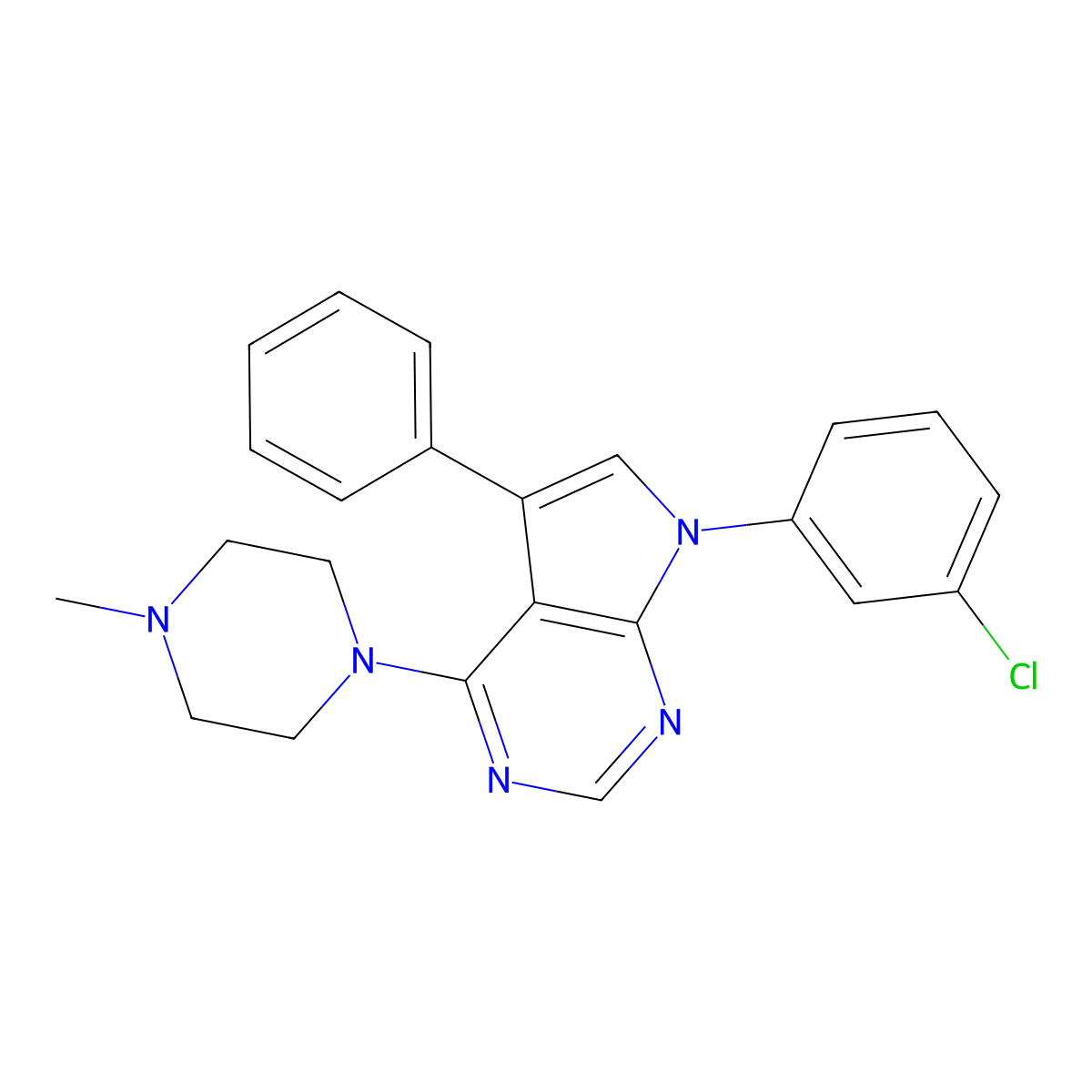 7-(3-Chlorophenyl)-4-(4-methylpiperazin-1-yl)-5-phenylpyrrolo[2,3-d]pyrimidine molecular structure, CAS 477239-81-9