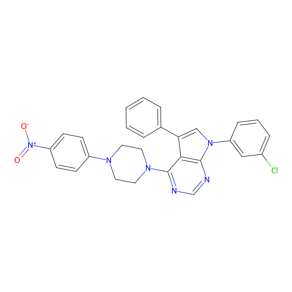 7-(3-chlorophenyl)-4-(4-(4-nitrophenyl)piperazin-1-yl)-5-phenyl-7H-pyrrolo[2,3-d]pyrimidine molecular structure, CAS 477239-94-4