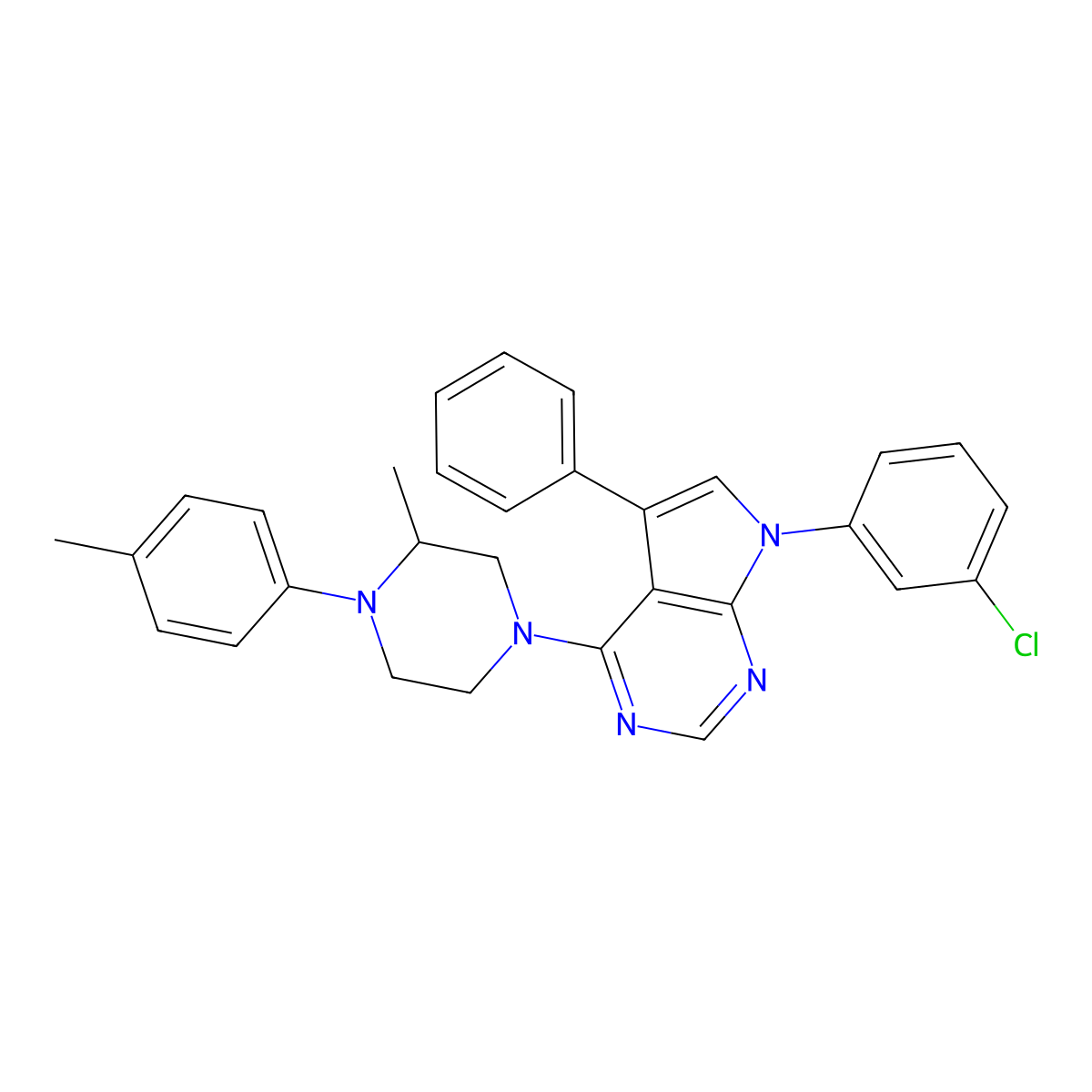 7-(3-chlorophenyl)-4-(3-methyl-4-(p-tolyl)piperazin-1-yl)-5-phenyl-7H-pyrrolo[2,3-d]pyrimidine molecular structure, CAS 477240-02-1