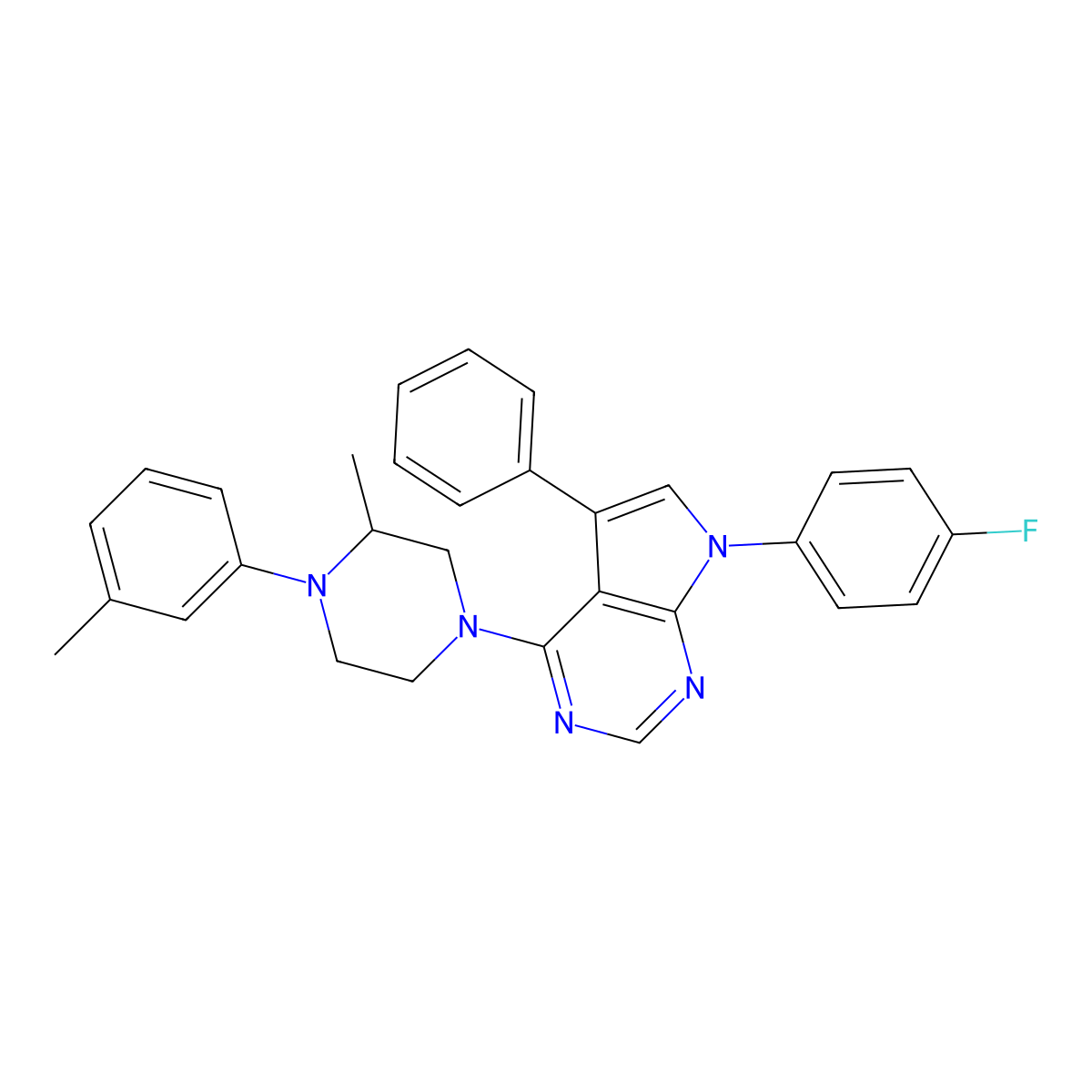 7-(4-fluorophenyl)-4-[3-methyl-4-(3-methylphenyl)piperazin-1-yl]-5-phenyl-7H-pyrrolo[2,3-d]pyrimidine molecular structure, CAS 477240-52-1