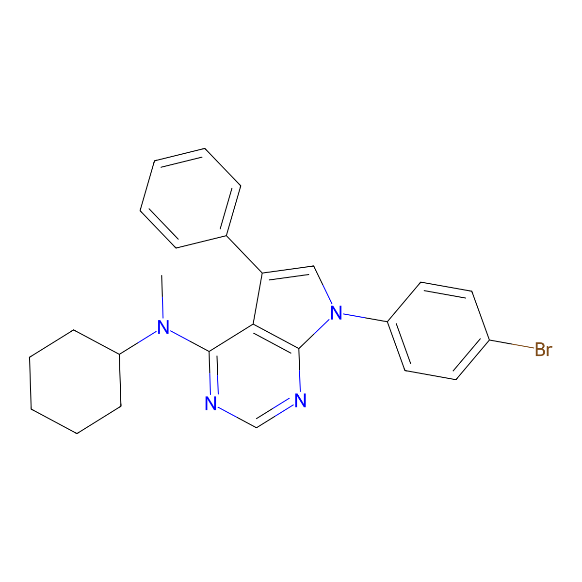 7-(4-bromophenyl)-N-cyclohexyl-N-methyl-5-phenyl-7H-pyrrolo[2,3-d]pyrimidin-4-amine molecular structure, CAS 477240-65-6