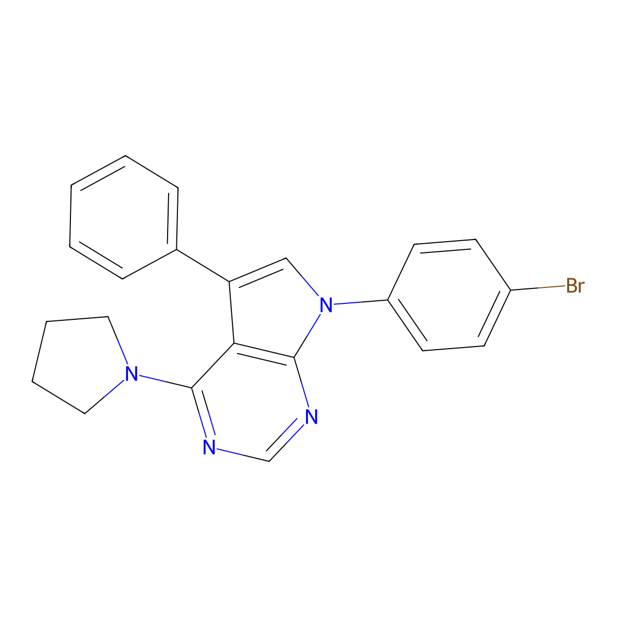7-(4-bromophenyl)-5-phenyl-4-(pyrrolidin-1-yl)-7H-pyrrolo[2,3-d]pyrimidine molecular structure, CAS 477240-67-8