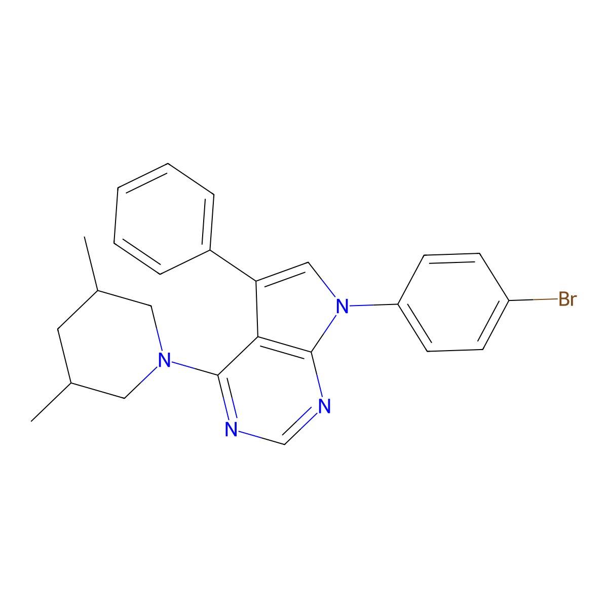 7-(4-bromophenyl)-4-(3,5-dimethylpiperidin-1-yl)-5-phenyl-7H-pyrrolo[2,3-d]pyrimidine molecular structure, CAS 477240-77-0
