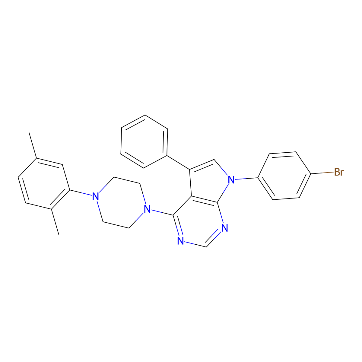 7-(4-bromophenyl)-4-[4-(2,5-dimethylphenyl)piperazin-1-yl]-5-phenyl-7H-pyrrolo[2,3-d]pyrimidine molecular structure, CAS 477241-03-5