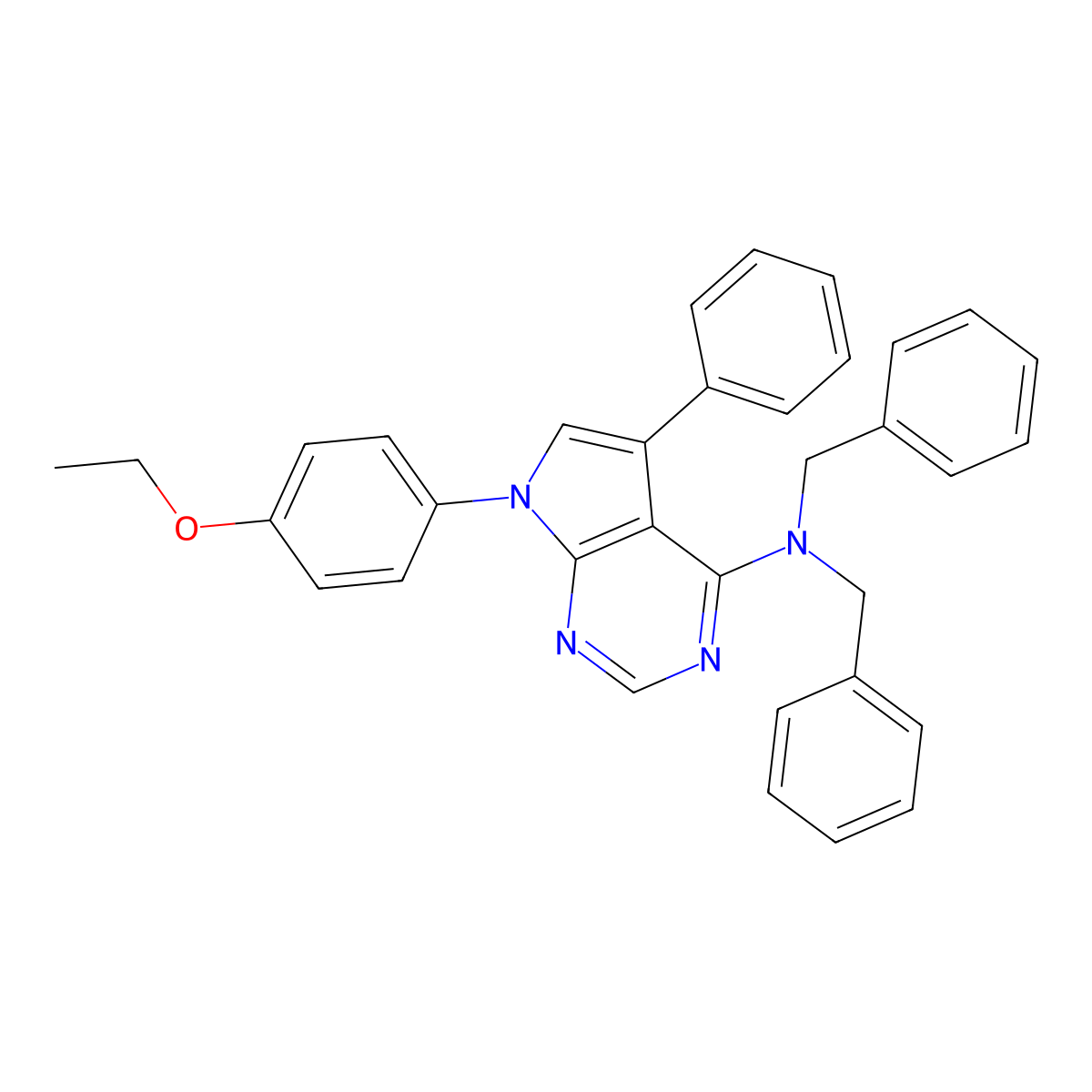 N,N-dibenzyl-7-(4-ethoxyphenyl)-5-phenyl-7H-pyrrolo[2,3-d]pyrimidin-4-amine molecular structure, CAS 477241-59-1