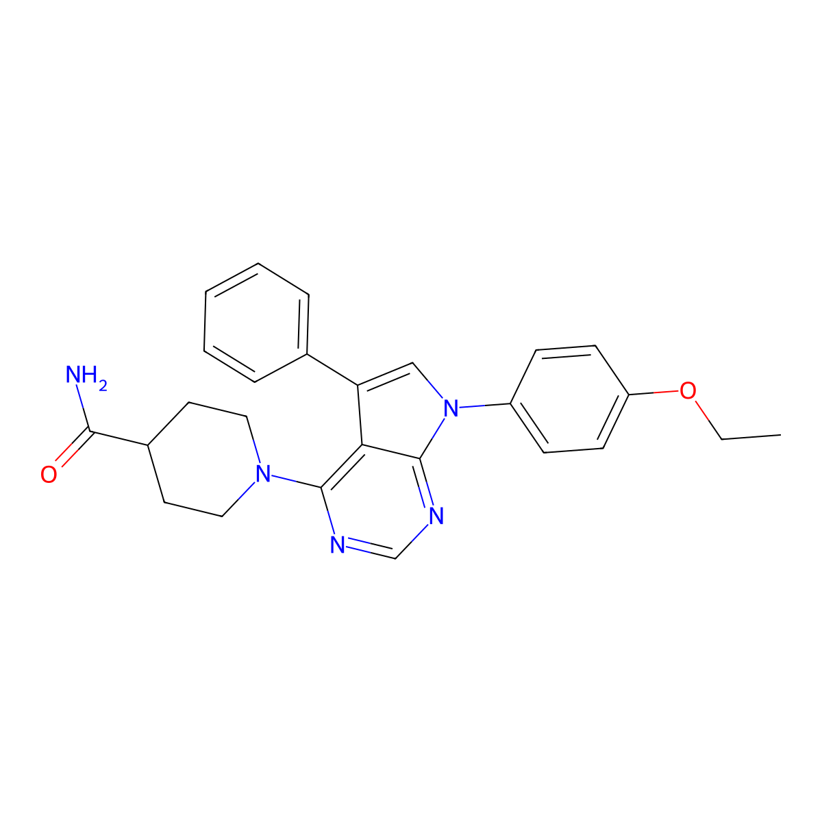 1-[7-(4-ethoxyphenyl)-5-phenyl-7H-pyrrolo[2,3-d]pyrimidin-4-yl]piperidine-4-carboxamide molecular structure, CAS 477241-82-0