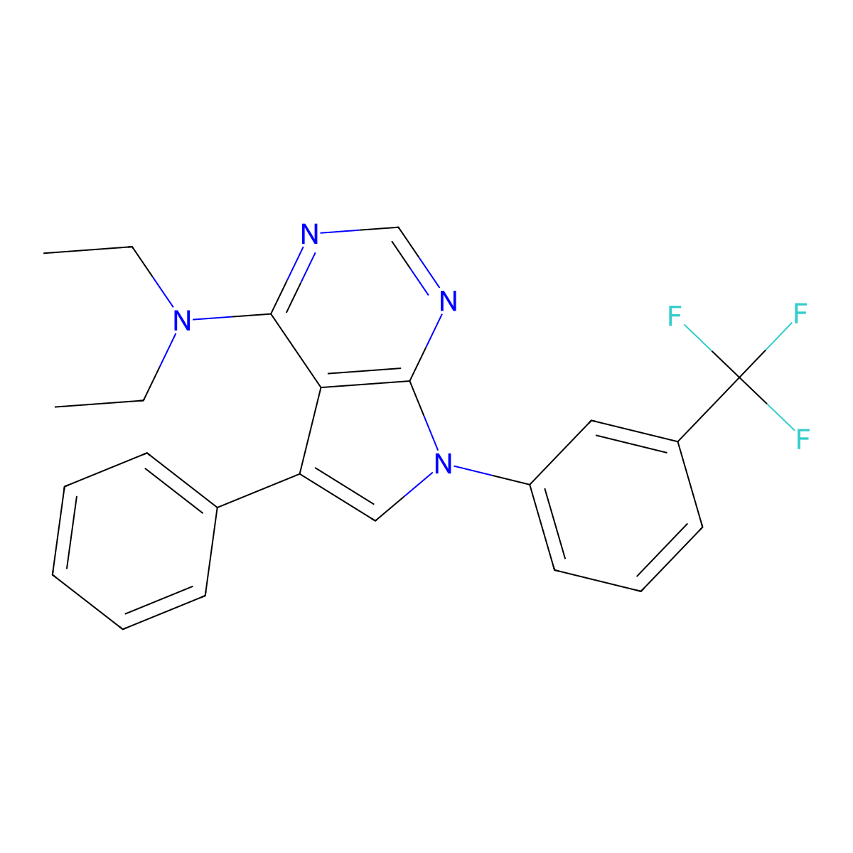 N,N-diethyl-5-phenyl-7-(3-(trifluoromethyl)phenyl)-7H-pyrrolo[2,3-d]pyrimidin-4-amine molecular structure, CAS 477242-14-1