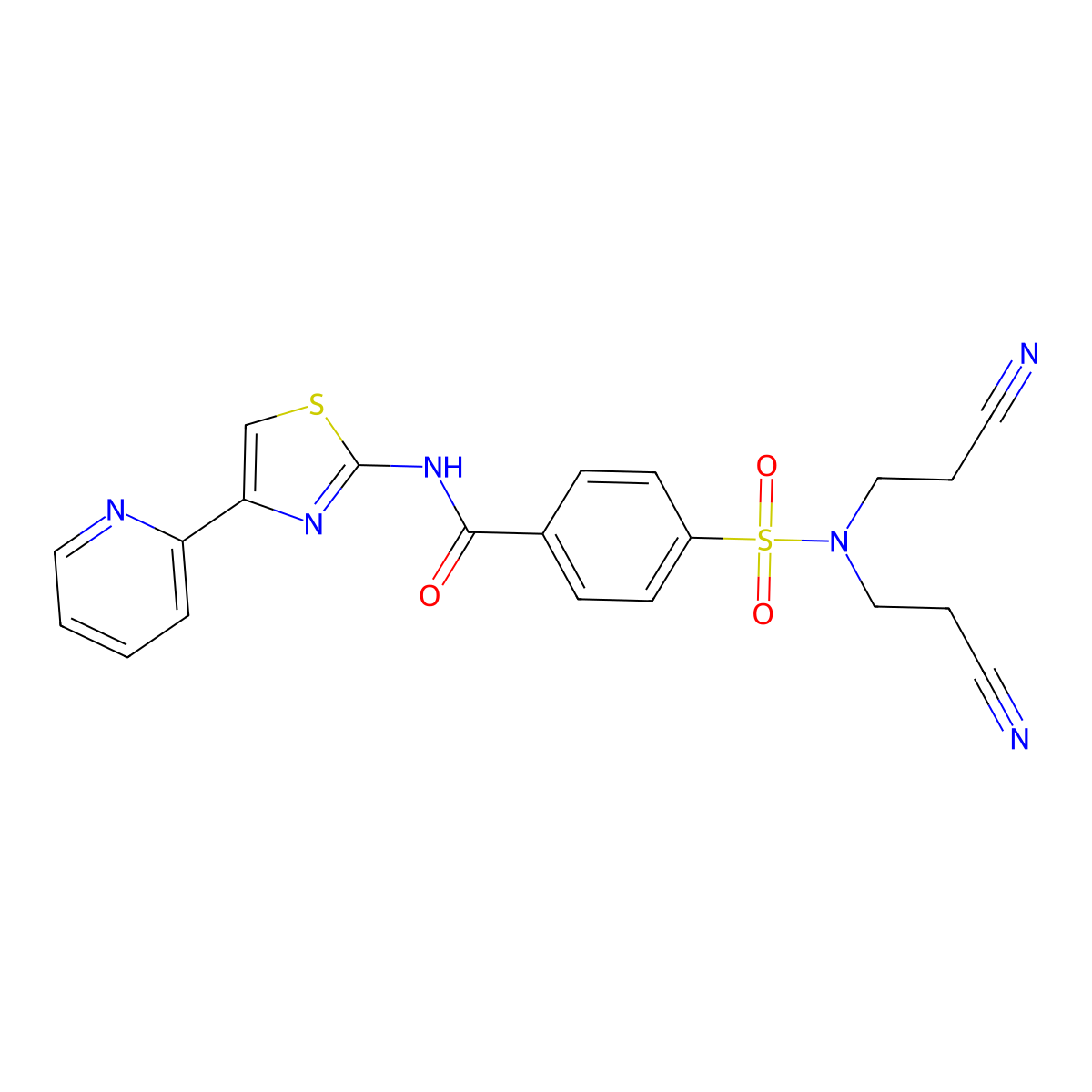 4-[bis(2-cyanoethyl)sulfamoyl]-N-(4-pyridin-2-yl-1,3-thiazol-2-yl)benzamide molecular structure, CAS 477242-74-3