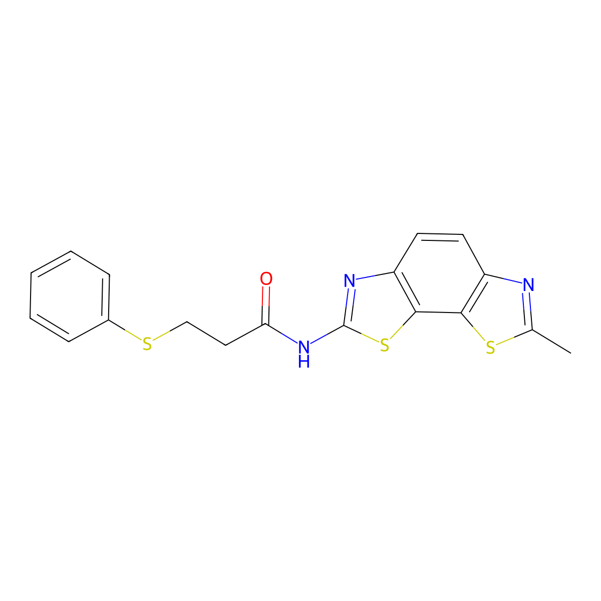N-(7-methyl-[1,3]thiazolo[4,5-g][1,3]benzothiazol-2-yl)-3-phenylsulfanylpropanamide molecular structure, CAS 477242-89-0