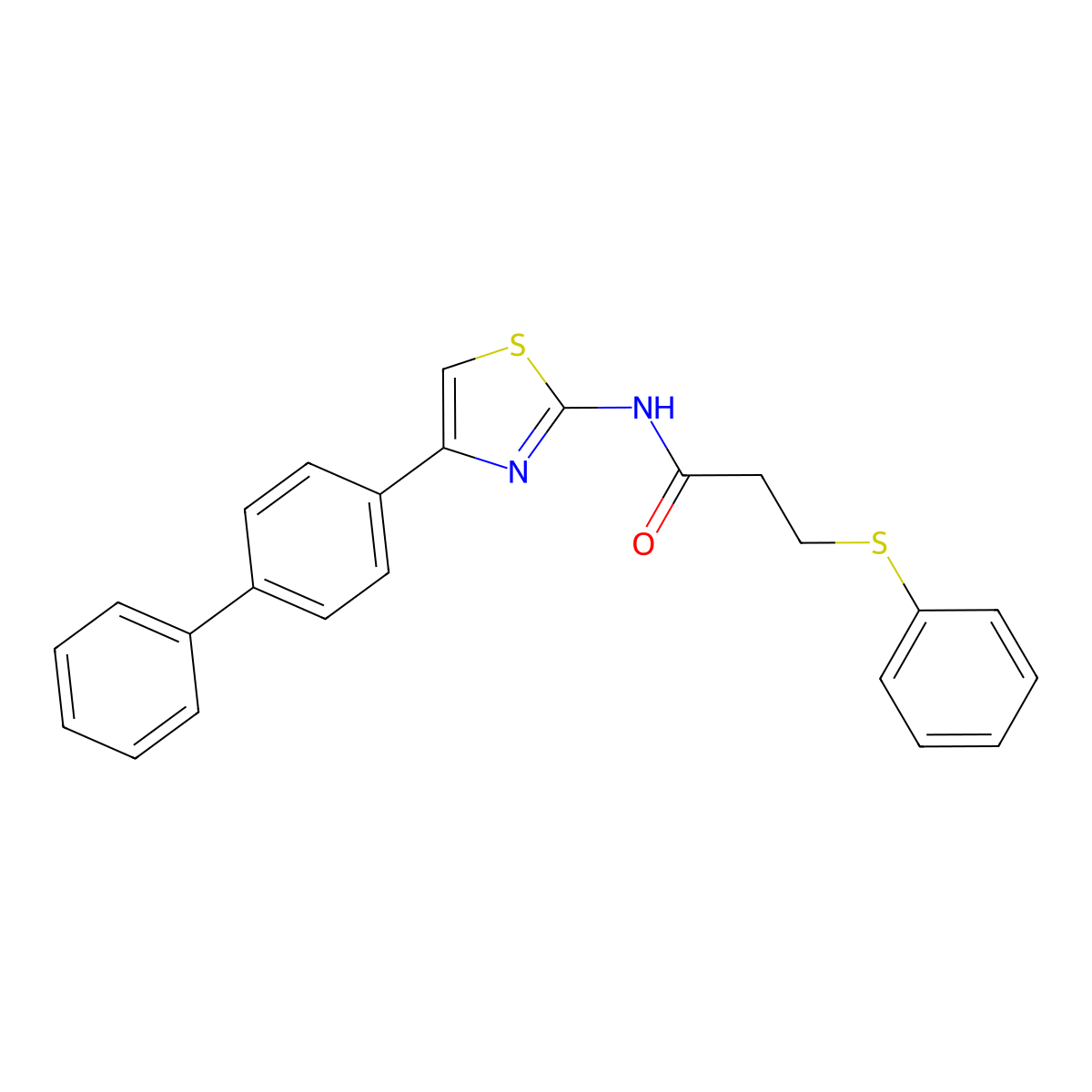 N-(4-([1,1'-biphenyl]-4-yl)thiazol-2-yl)-3-(phenylthio)propanamide molecular structure, CAS 477242-90-3