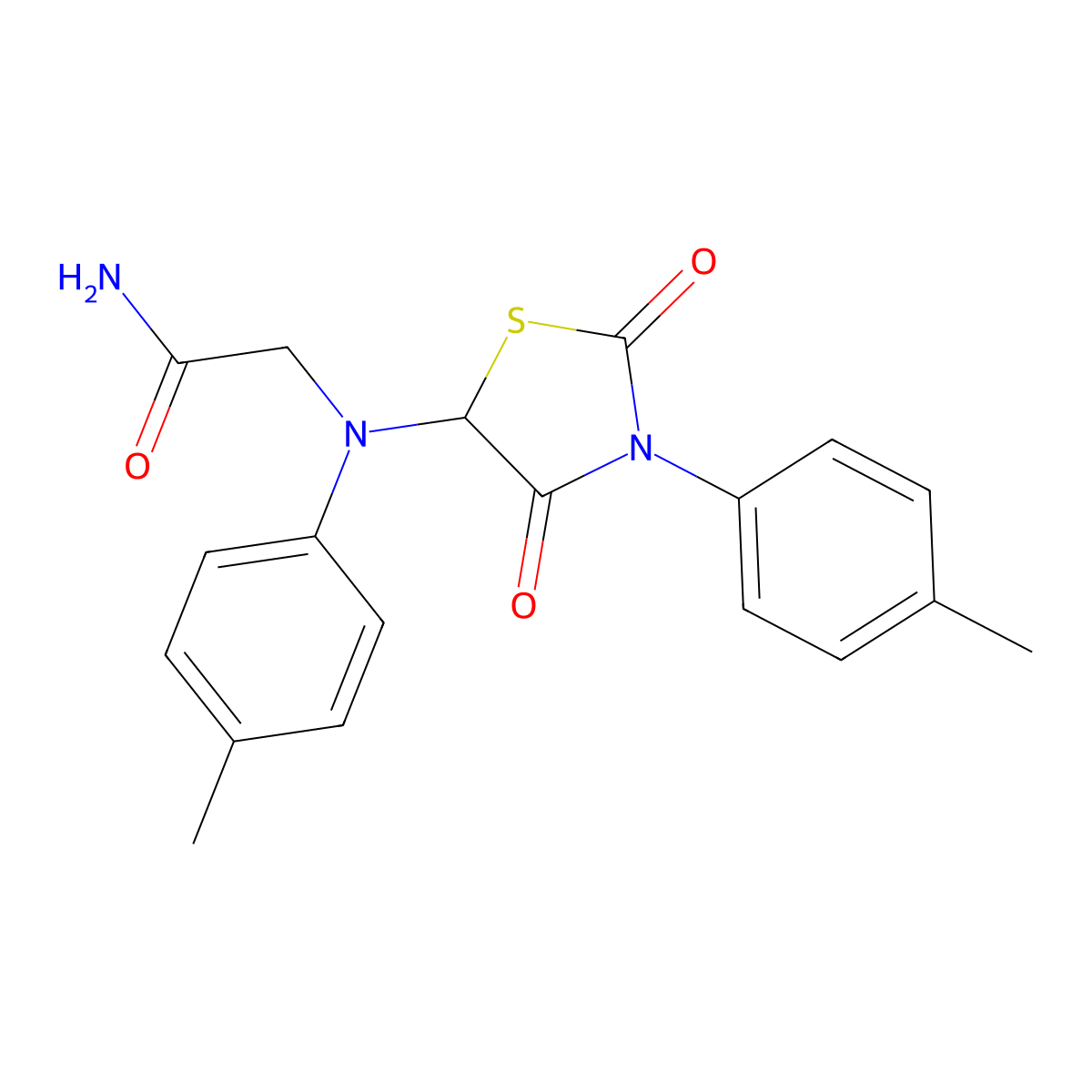 2-((2,4-Dioxo-3-(p-tolyl)thiazolidin-5-yl)(p-tolyl)amino)acetamide molecular structure, CAS 477275-61-9