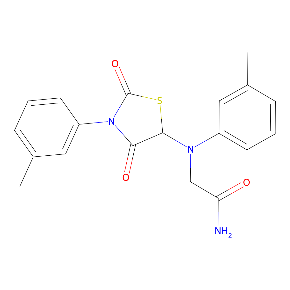 2-[(2,4-Dioxo-3-m-tolyl-thiazolidin-5-yl)-m-tolyl-amino]-acetamide molecular structure, CAS 477275-64-2
