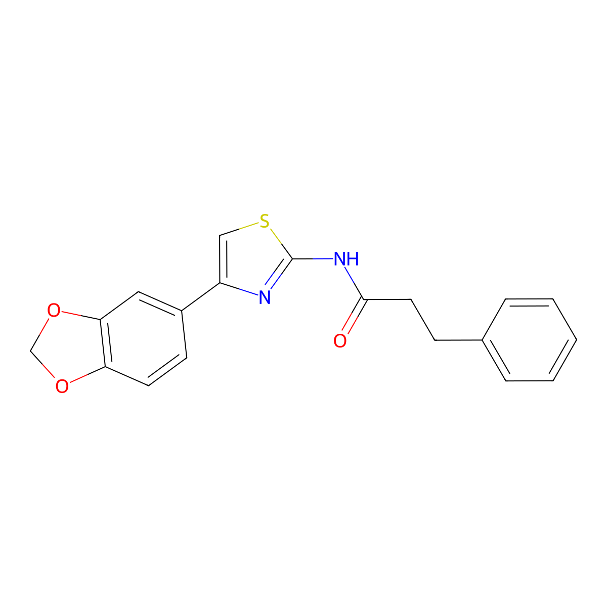 N-(4-(benzo[d][1,3]dioxol-5-yl)thiazol-2-yl)-3-phenylpropanamide molecular structure, CAS 477280-50-5