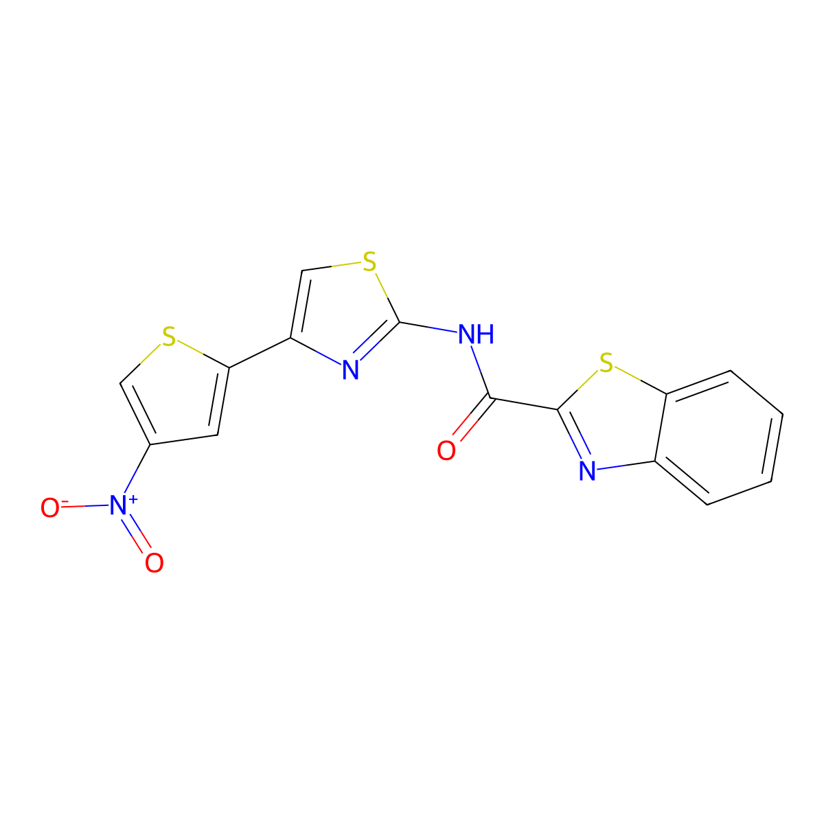 N-[4-(4-nitrothiophen-2-yl)-1,3-thiazol-2-yl]-1,3-benzothiazole-2-carboxamide molecular structure, CAS 477280-61-8