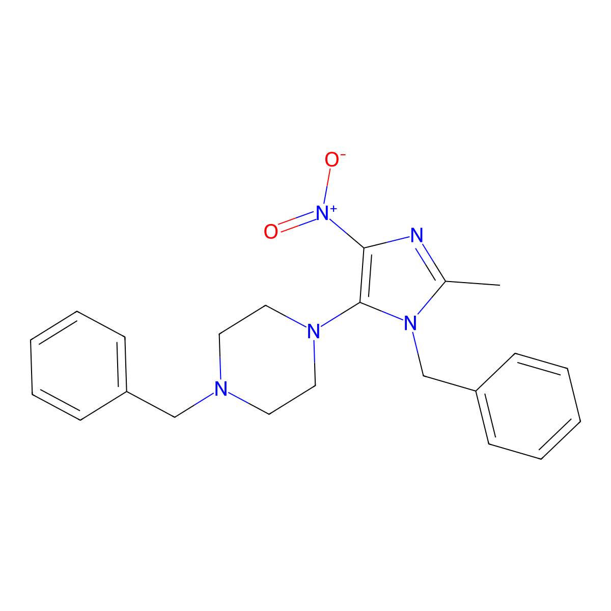 1-benzyl-4-(1-benzyl-2-methyl-4-nitro-1H-imidazol-5-yl)piperazine molecular structure, CAS 477280-97-0