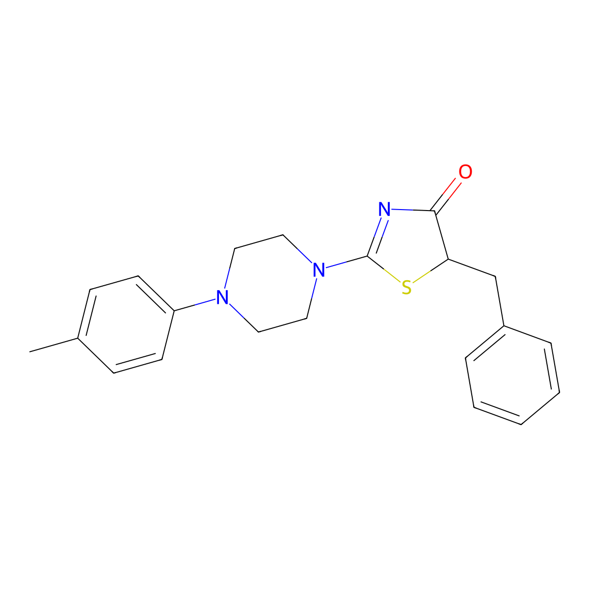 5-benzyl-2-(4-(p-tolyl)piperazin-1-yl)thiazol-4(5H)-one molecular structure, CAS 477288-48-5