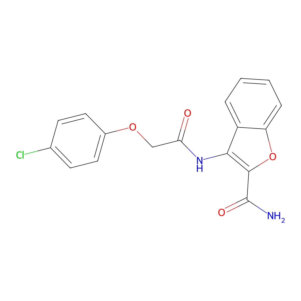 3-(2-(4-Chlorophenoxy)acetamido)benzofuran-2-carboxamide molecular structure, CAS 477294-63-6