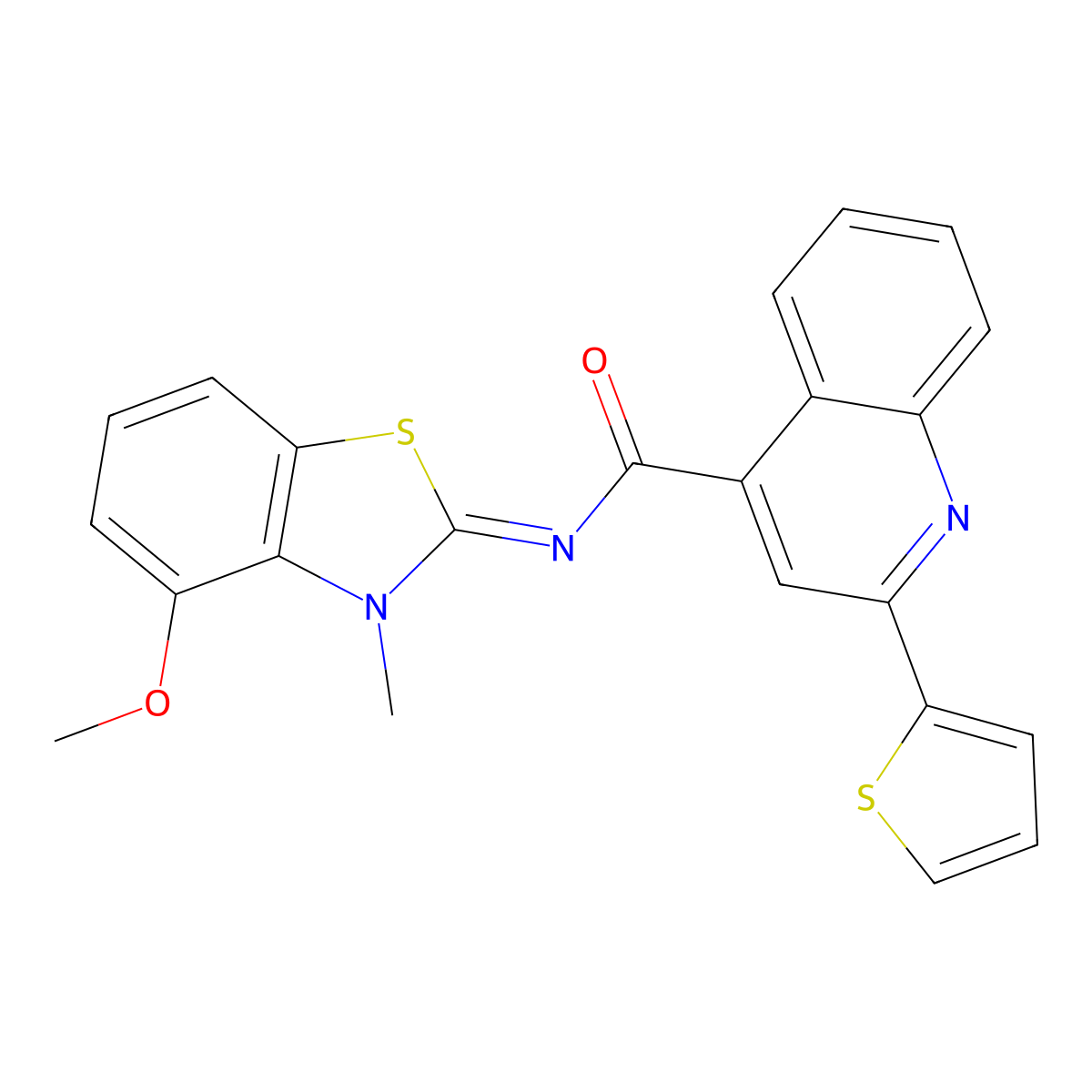(E)-N-(4-methoxy-3-methylbenzo[d]thiazol-2(3H)-ylidene)-2-(thiophen-2-yl)quinoline-4-carboxamide molecular structure, CAS 477294-76-1