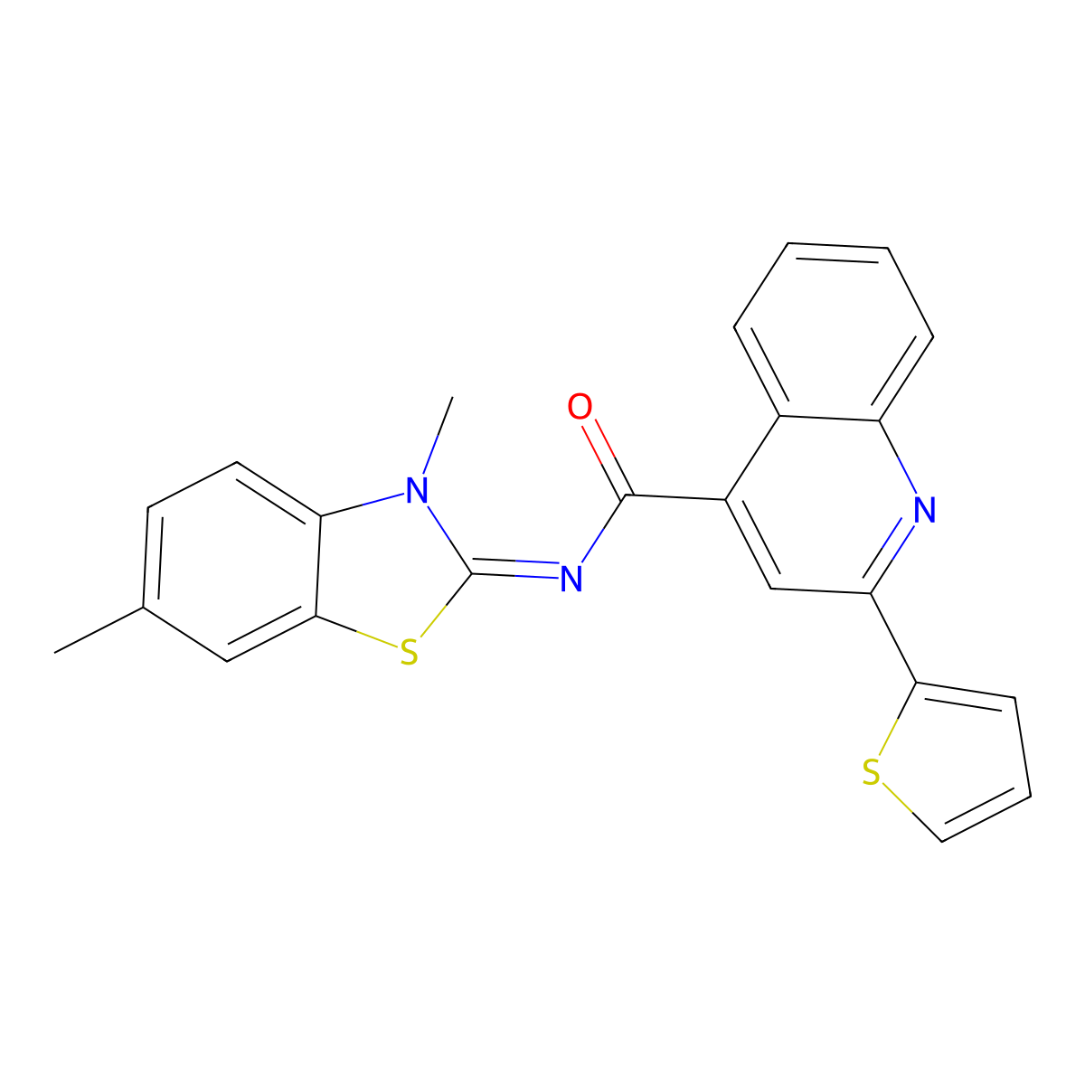N-(3,6-dimethyl-1,3-benzothiazol-2-ylidene)-2-thiophen-2-ylquinoline-4-carboxamide molecular structure, CAS 477294-77-2