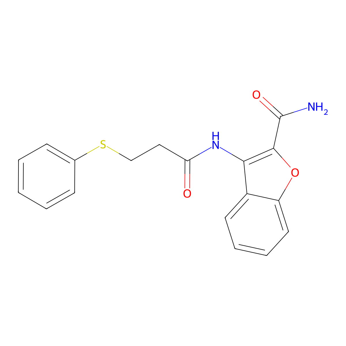 3-(3-(Phenylthio)propanamido)benzofuran-2-carboxamide molecular structure, CAS 477294-86-3