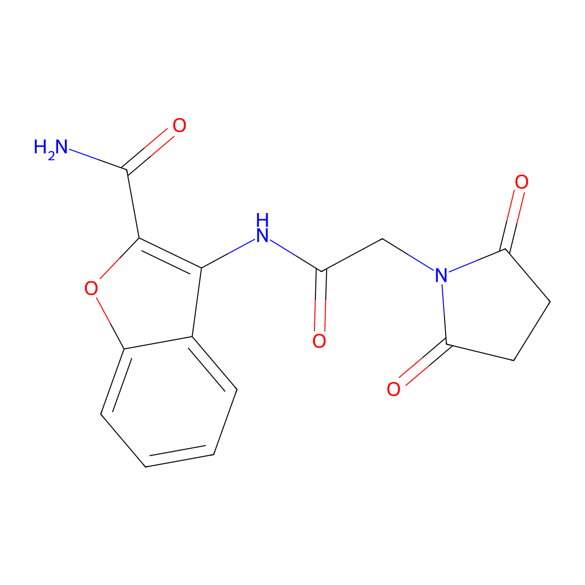 3-(2-(2,5-Dioxopyrrolidin-1-yl)acetamido)benzofuran-2-carboxamide molecular structure, CAS 477294-96-5