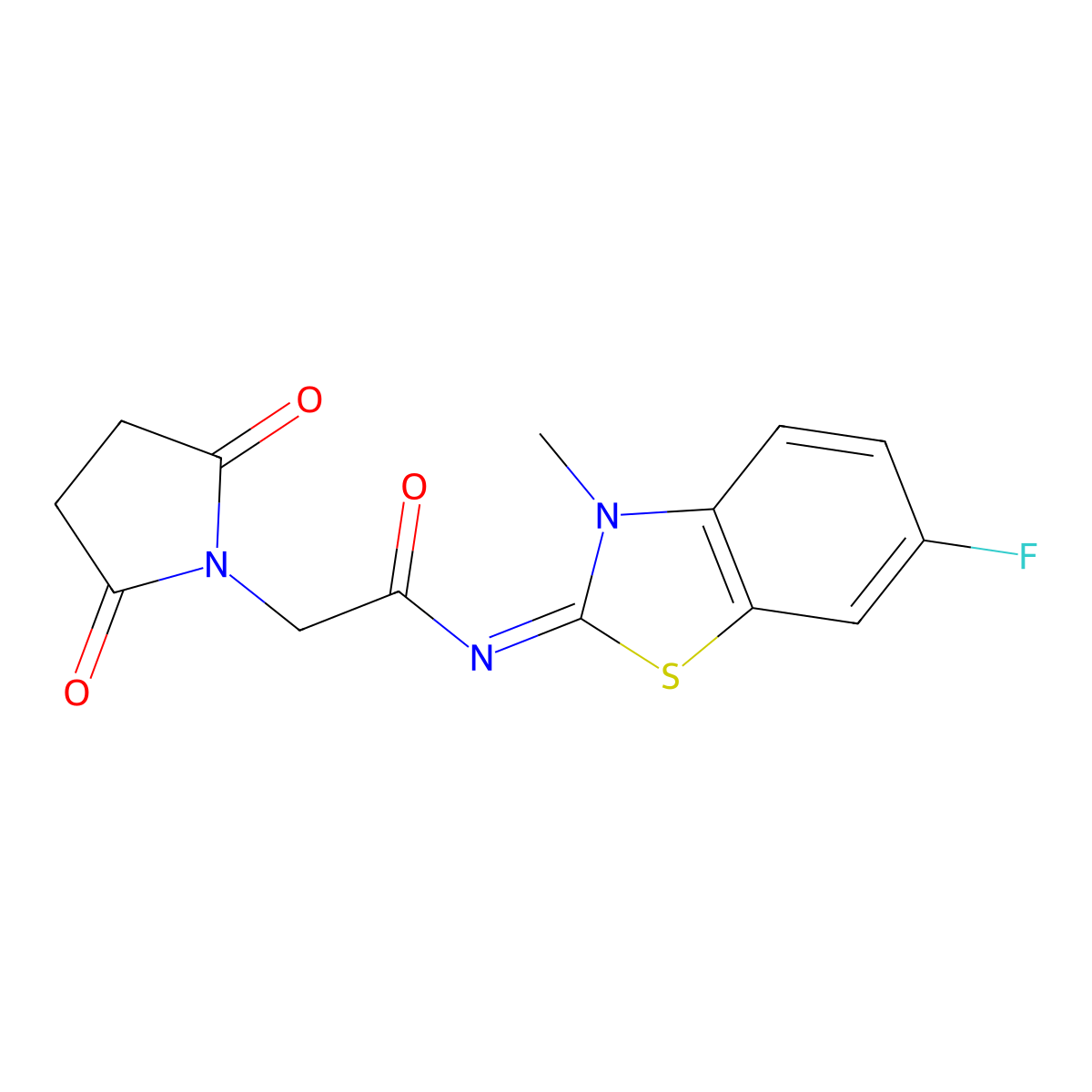 (E)-2-(2,5-dioxopyrrolidin-1-yl)-N-(6-fluoro-3-methylbenzo[d]thiazol-2(3H)-ylidene)acetamide molecular structure, CAS 477294-98-7