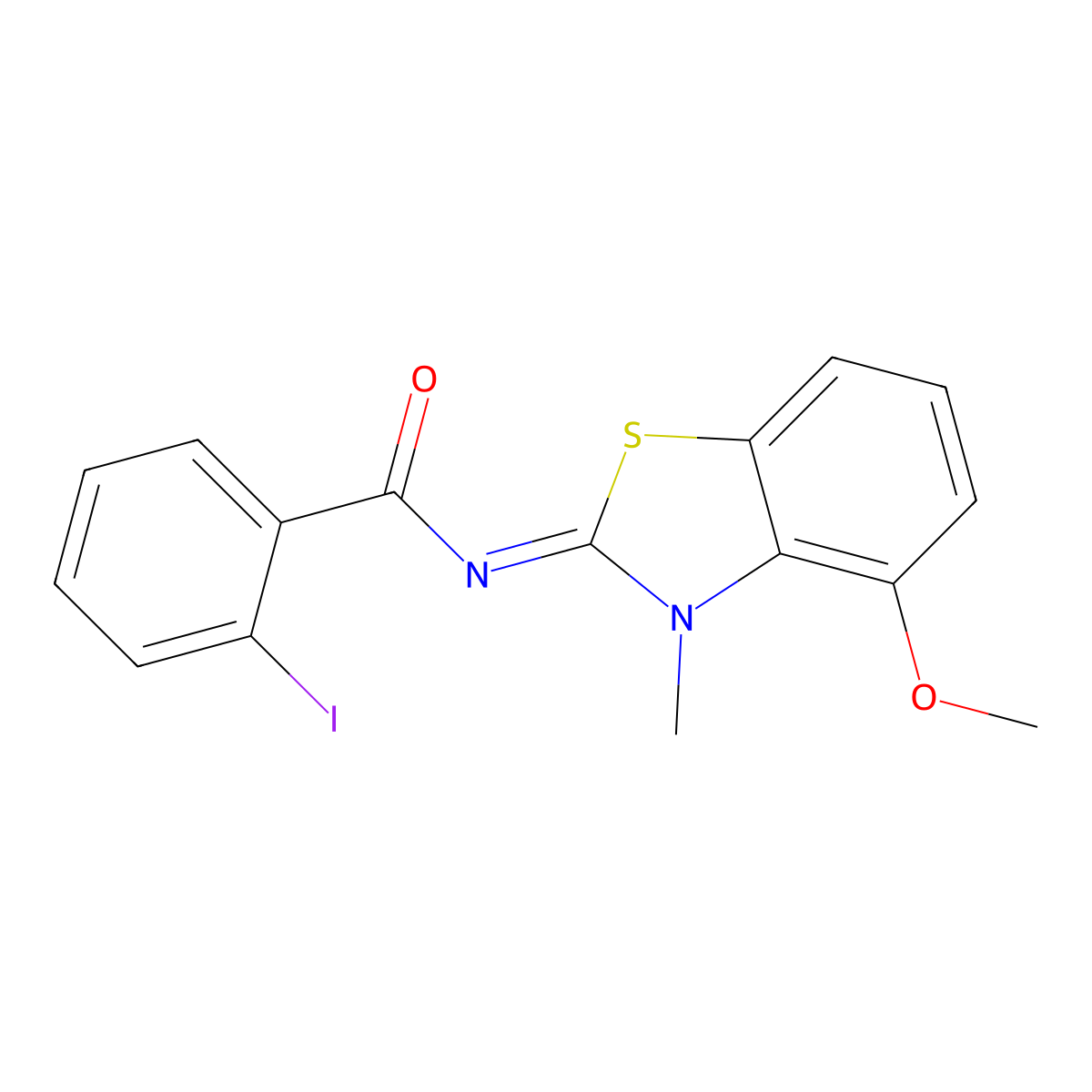 2-iodo-N-(4-methoxy-3-methyl-1,3-benzothiazol-2-ylidene)benzamide molecular structure, CAS 477295-12-8