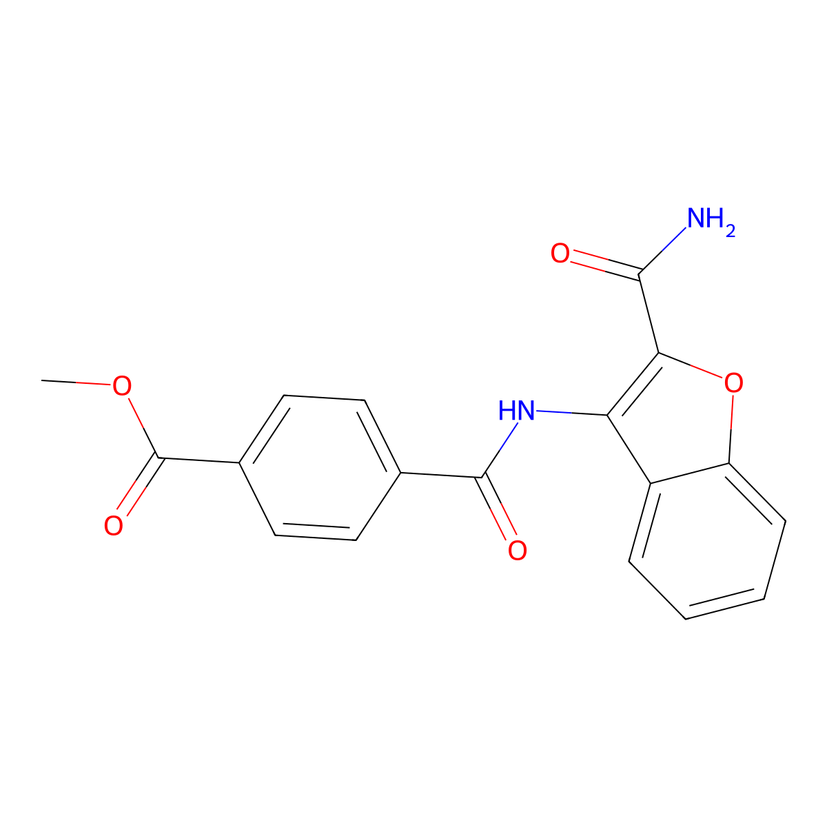 Methyl 4-[(2-carbamoyl-1-benzofuran-3-yl)carbamoyl]benzoate molecular structure, CAS 477295-15-1
