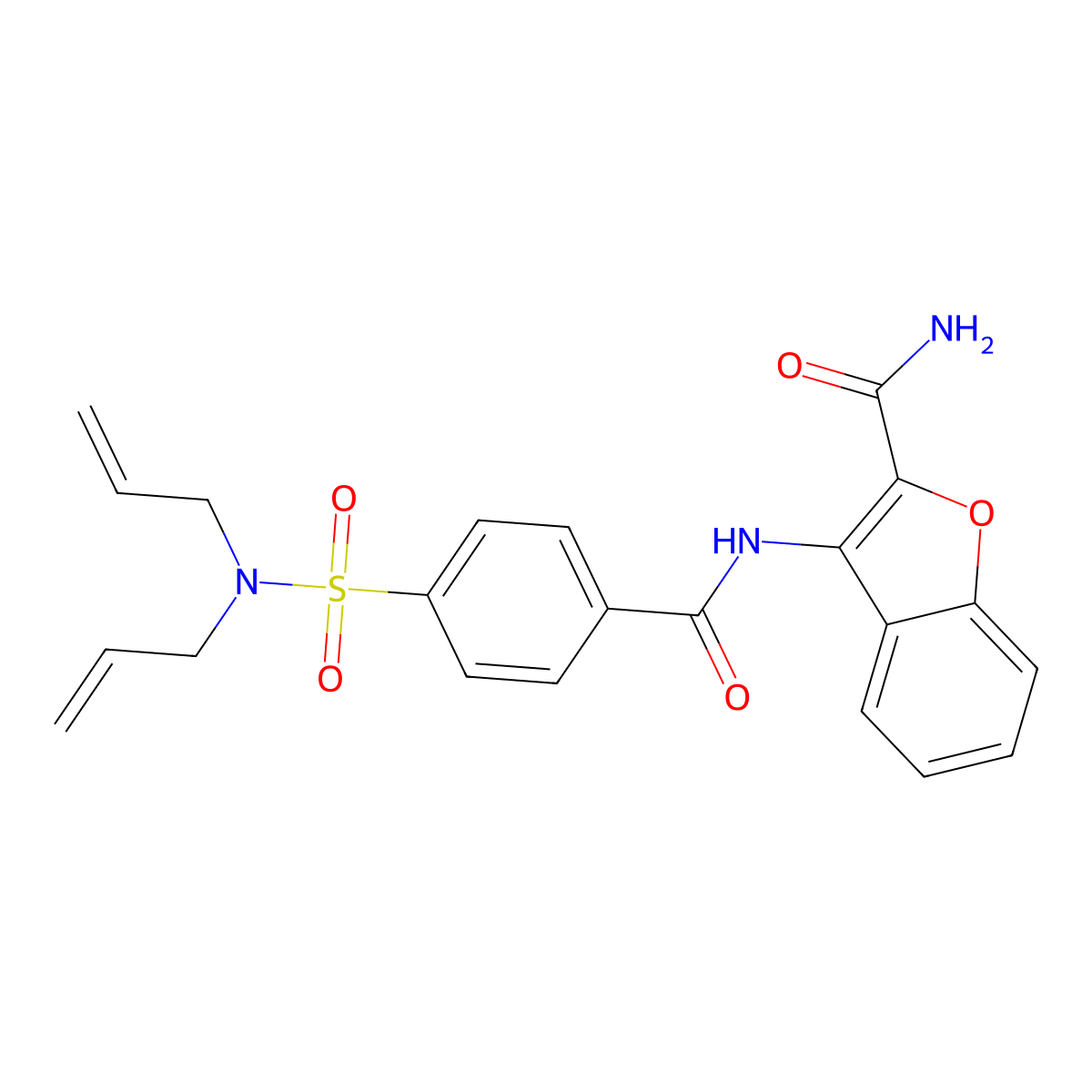 3-(4-(N,N-diallylsulfamoyl)benzamido)benzofuran-2-carboxamide molecular structure, CAS 477295-24-2