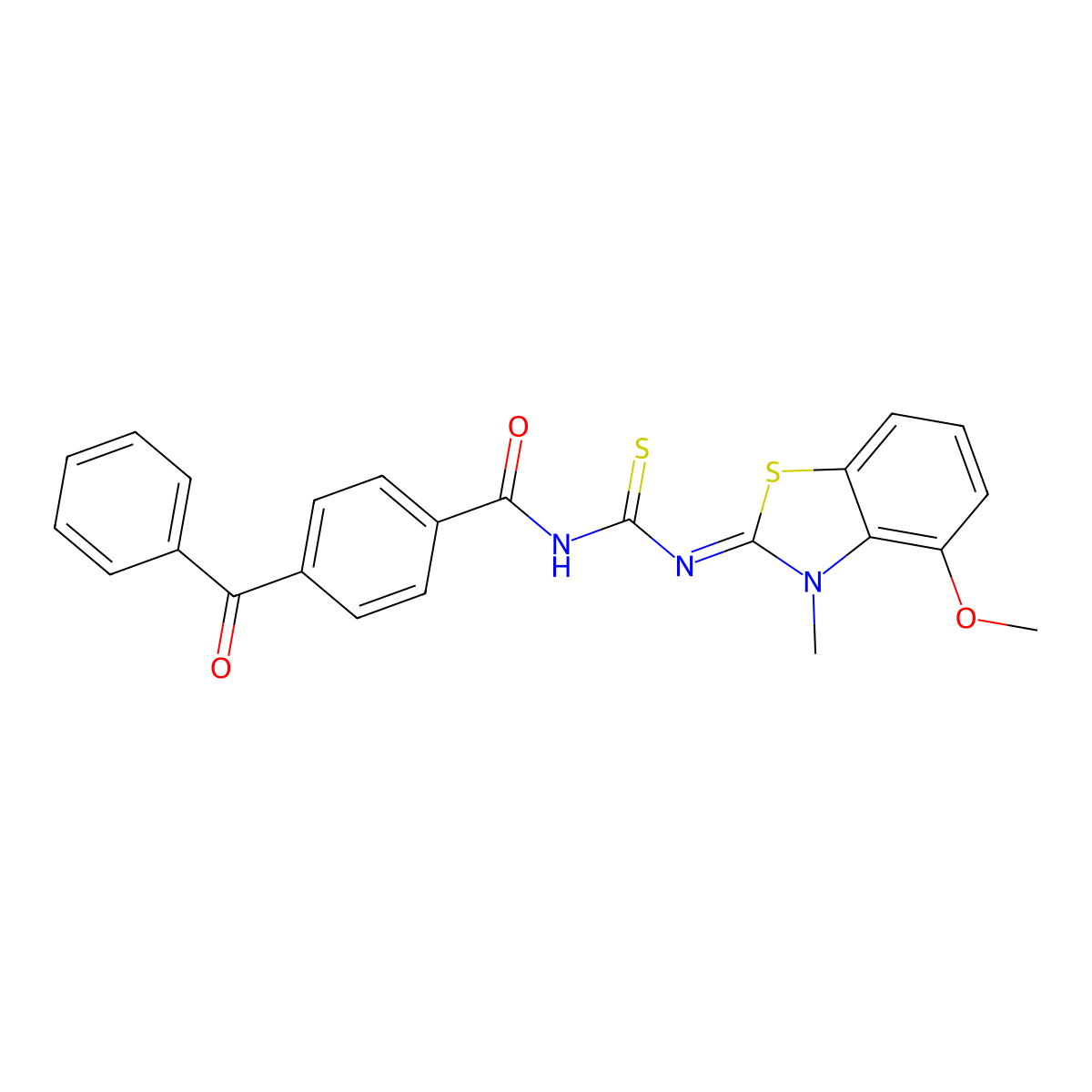 (p-benzoylphenyl)[(E)-3-(4-methoxy-3-methyl-2,3-dihydro-1,3-benzothiazol-2-ylidene)thioureido]methanone molecular structure, CAS 477295-29-7