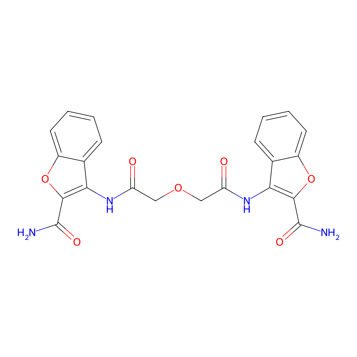 3,3'-((2,2'-Oxybis(acetyl))bis(azanediyl))bis(benzofuran-2-carboxamide) molecular structure, CAS 477295-66-2