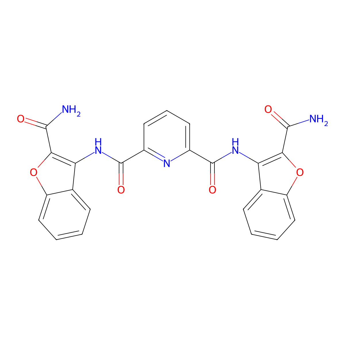 N2,N6-bis(2-carbamoylbenzofuran-3-yl)pyridine-2,6-dicarboxamide molecular structure, CAS 477295-69-5