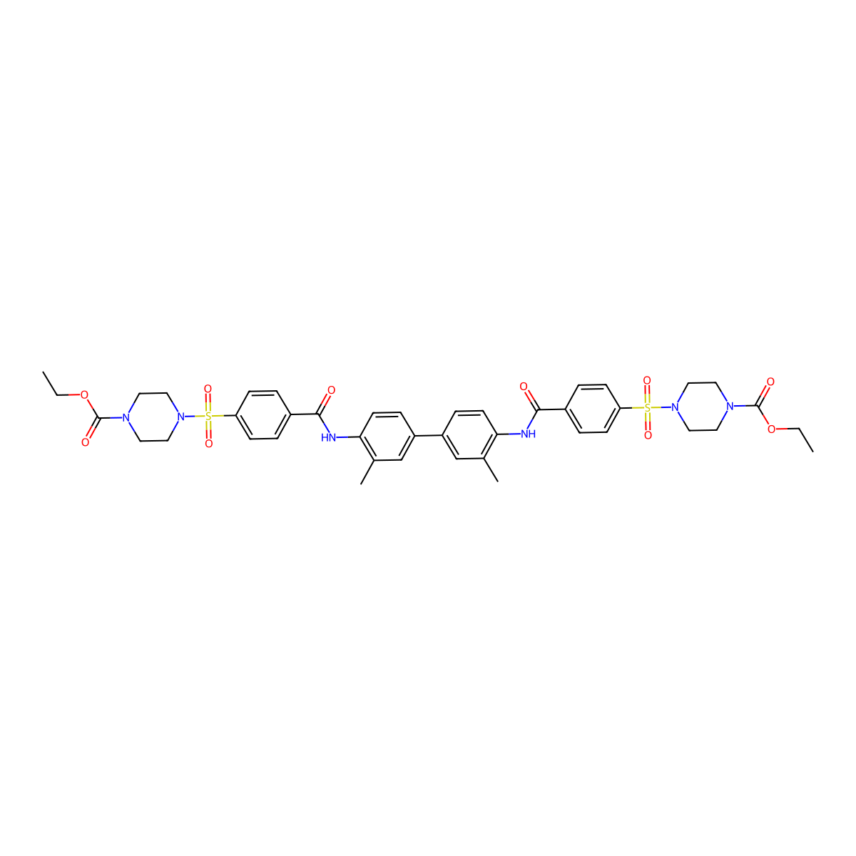 Ethyl 4-[4-[[4-[4-[[4-(4-ethoxycarbonylpiperazin-1-yl)sulfonylbenzoyl]amino]-3-methylphenyl]-2-methylphenyl]carbamoyl]phenyl]sulfonylpiperazine-1-carboxylate molecular structure, CAS 477295-90-2