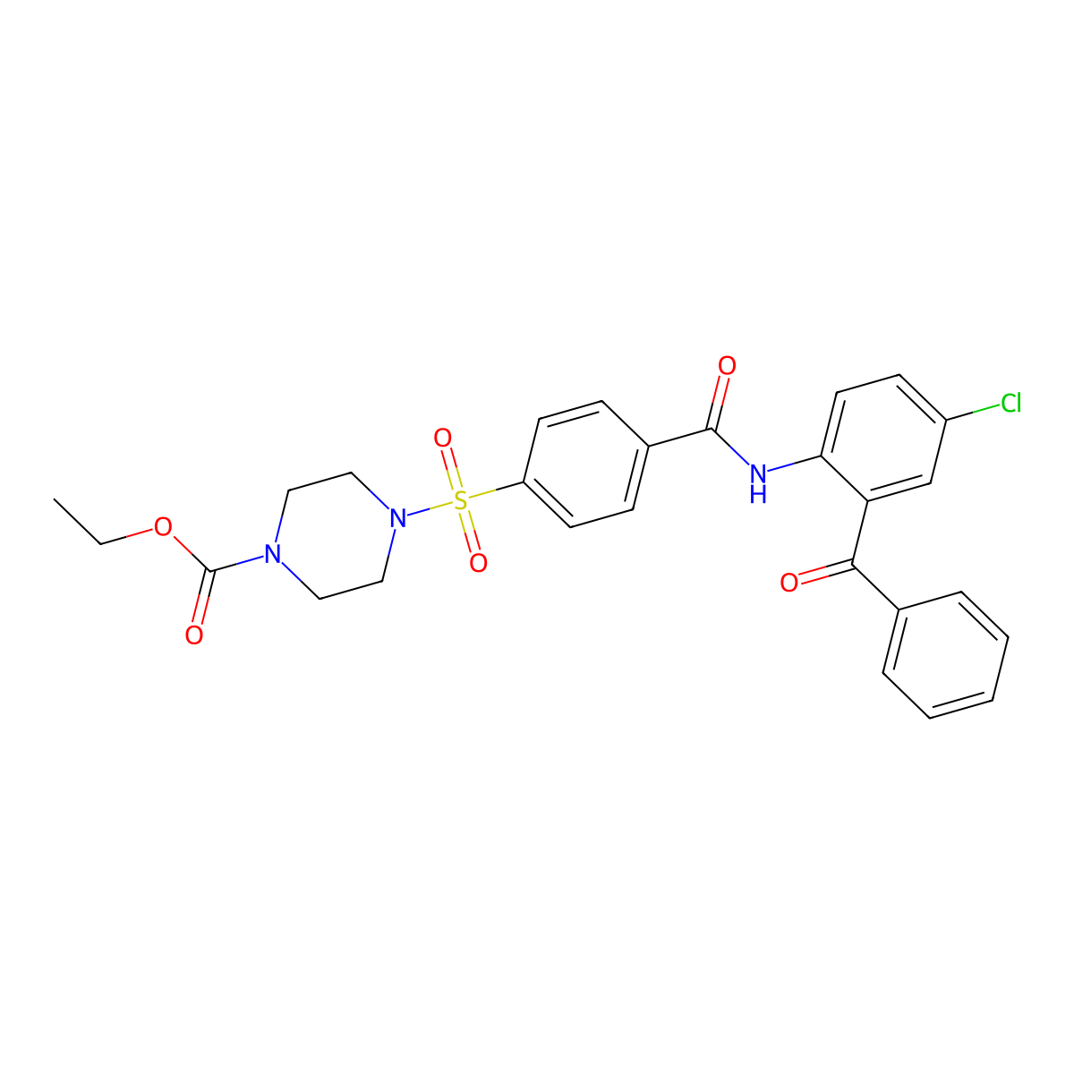 Ethyl 4-[4-[(2-benzoyl-4-chlorophenyl)carbamoyl]phenyl]sulfonylpiperazine-1-carboxylate molecular structure, CAS 477295-93-5