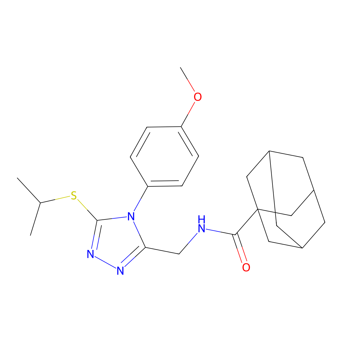 N-[[4-(4-methoxyphenyl)-5-propan-2-ylsulfanyl-1,2,4-triazol-3-yl]methyl]adamantane-1-carboxamide molecular structure, CAS 477299-54-0