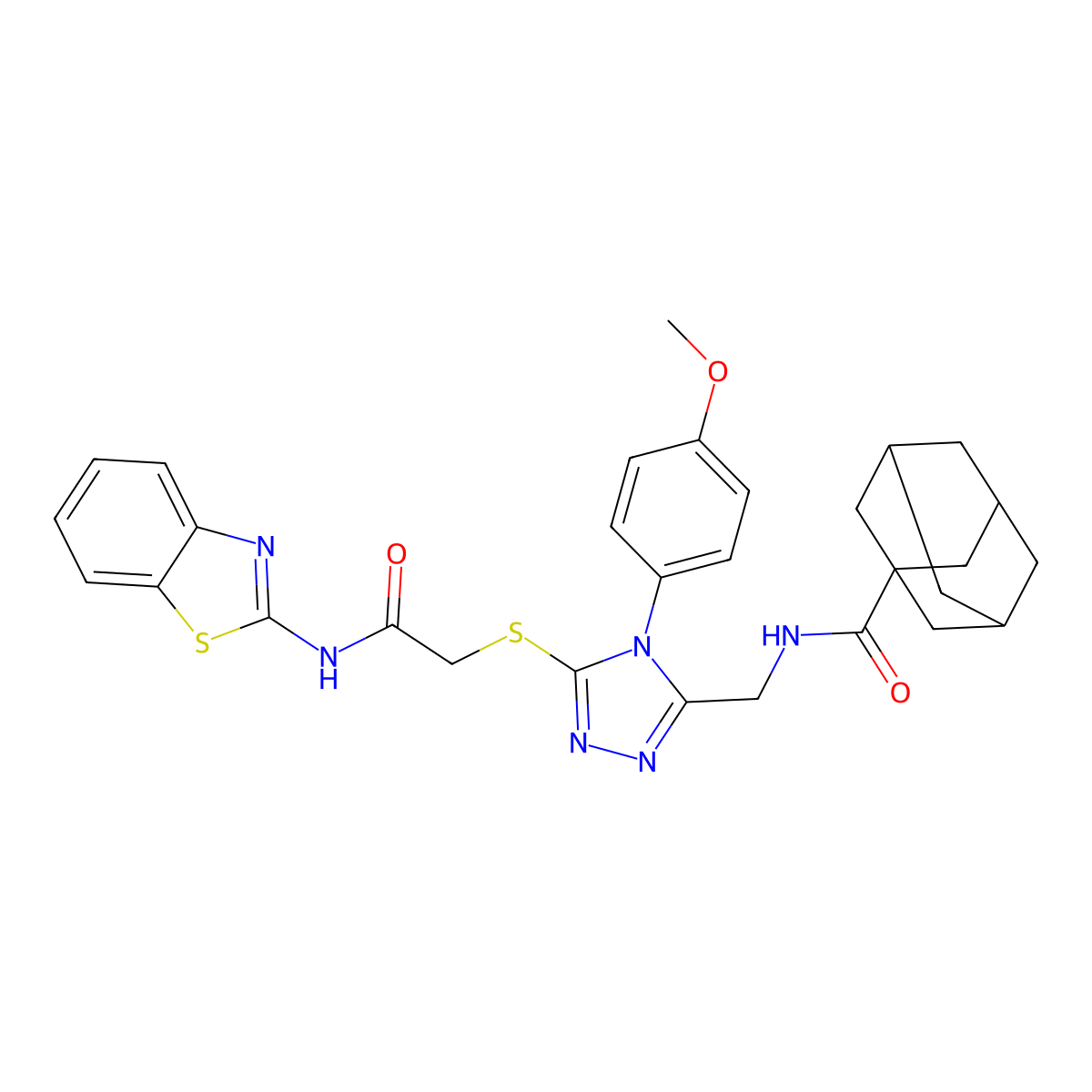 N-[[5-[2-(1,3-benzothiazol-2-ylamino)-2-oxoethyl]sulfanyl-4-(4-methoxyphenyl)-1,2,4-triazol-3-yl]methyl]adamantane-1-carboxamide molecular structure, CAS 477299-71-1