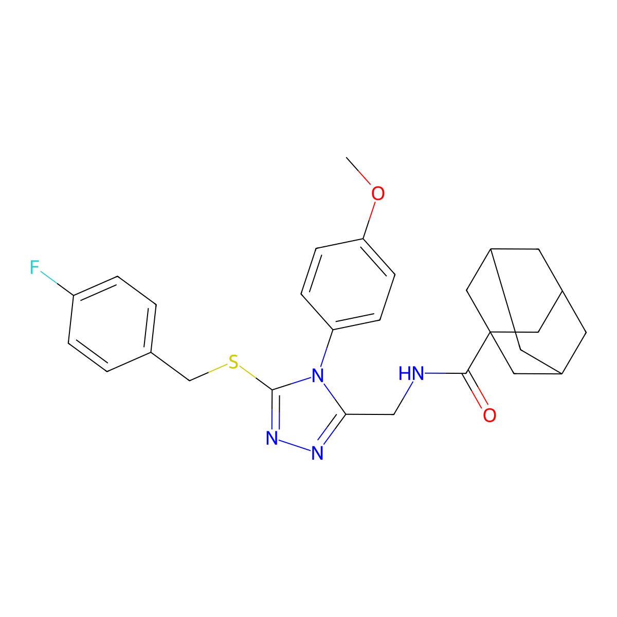 N-[[5-[(4-fluorophenyl)methylsulfanyl]-4-(4-methoxyphenyl)-1,2,4-triazol-3-yl]methyl]adamantane-1-carboxamide molecular structure, CAS 477299-77-7