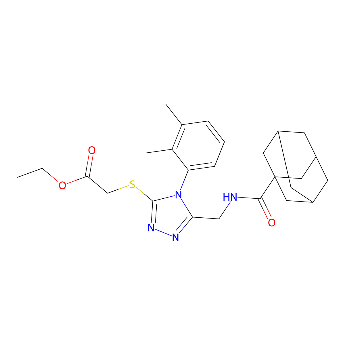 Ethyl 2-[[5-[(adamantane-1-carbonylamino)methyl]-4-(2,3-dimethylphenyl)-1,2,4-triazol-3-yl]sulfanyl]acetate molecular structure, CAS 477299-86-8
