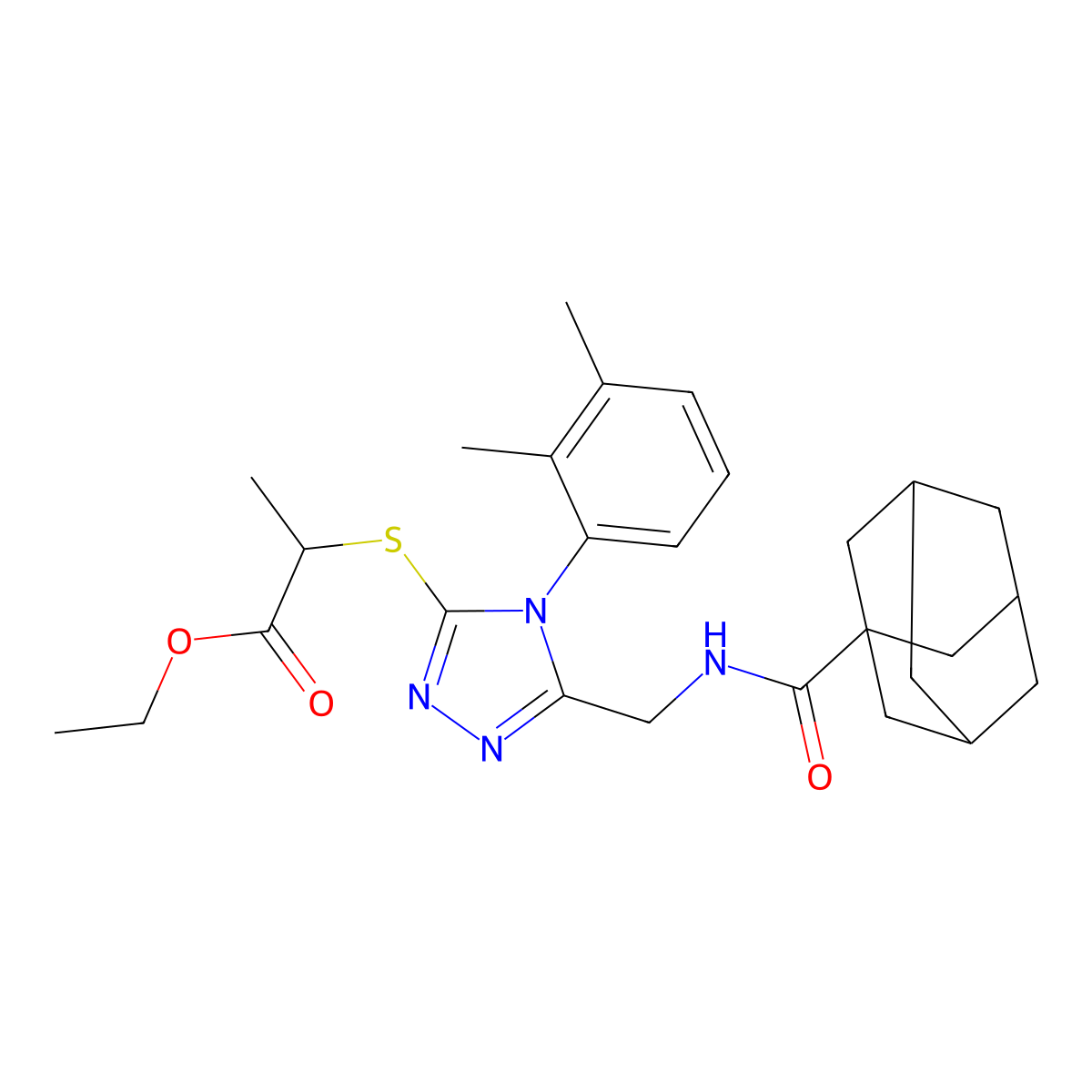Ethyl 2-[[5-[(adamantane-1-carbonylamino)methyl]-4-(2,3-dimethylphenyl)-1,2,4-triazol-3-yl]sulfanyl]propanoate molecular structure, CAS 477299-87-9