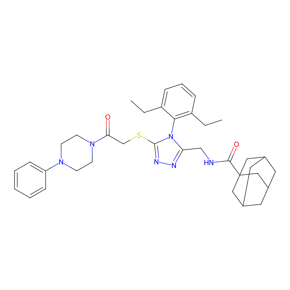 N-[[4-(2,6-diethylphenyl)-5-[2-oxo-2-(4-phenylpiperazin-1-yl)ethyl]sulfanyl-1,2,4-triazol-3-yl]methyl]adamantane-1-carboxamide molecular structure, CAS 477300-35-9