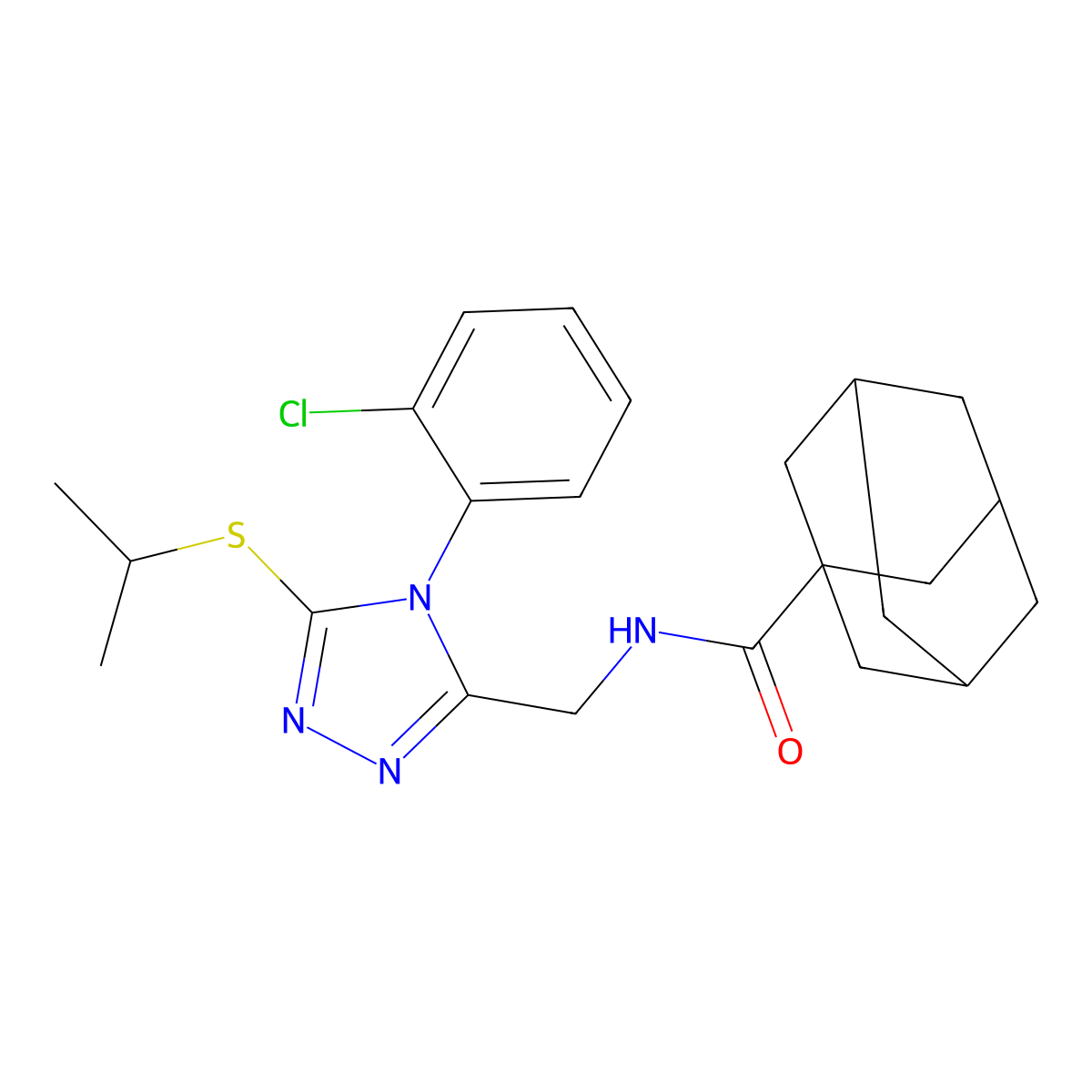 N-[[4-(2-chlorophenyl)-5-propan-2-ylsulfanyl-1,2,4-triazol-3-yl]methyl]adamantane-1-carboxamide molecular structure, CAS 477302-16-2