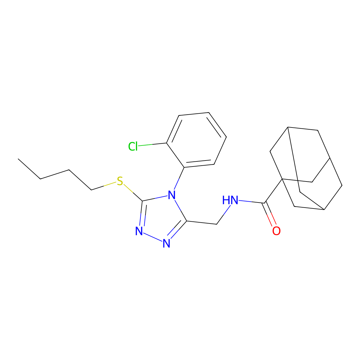 N-[[5-butylsulfanyl-4-(2-chlorophenyl)-1,2,4-triazol-3-yl]methyl]adamantane-1-carboxamide molecular structure, CAS 477302-27-5