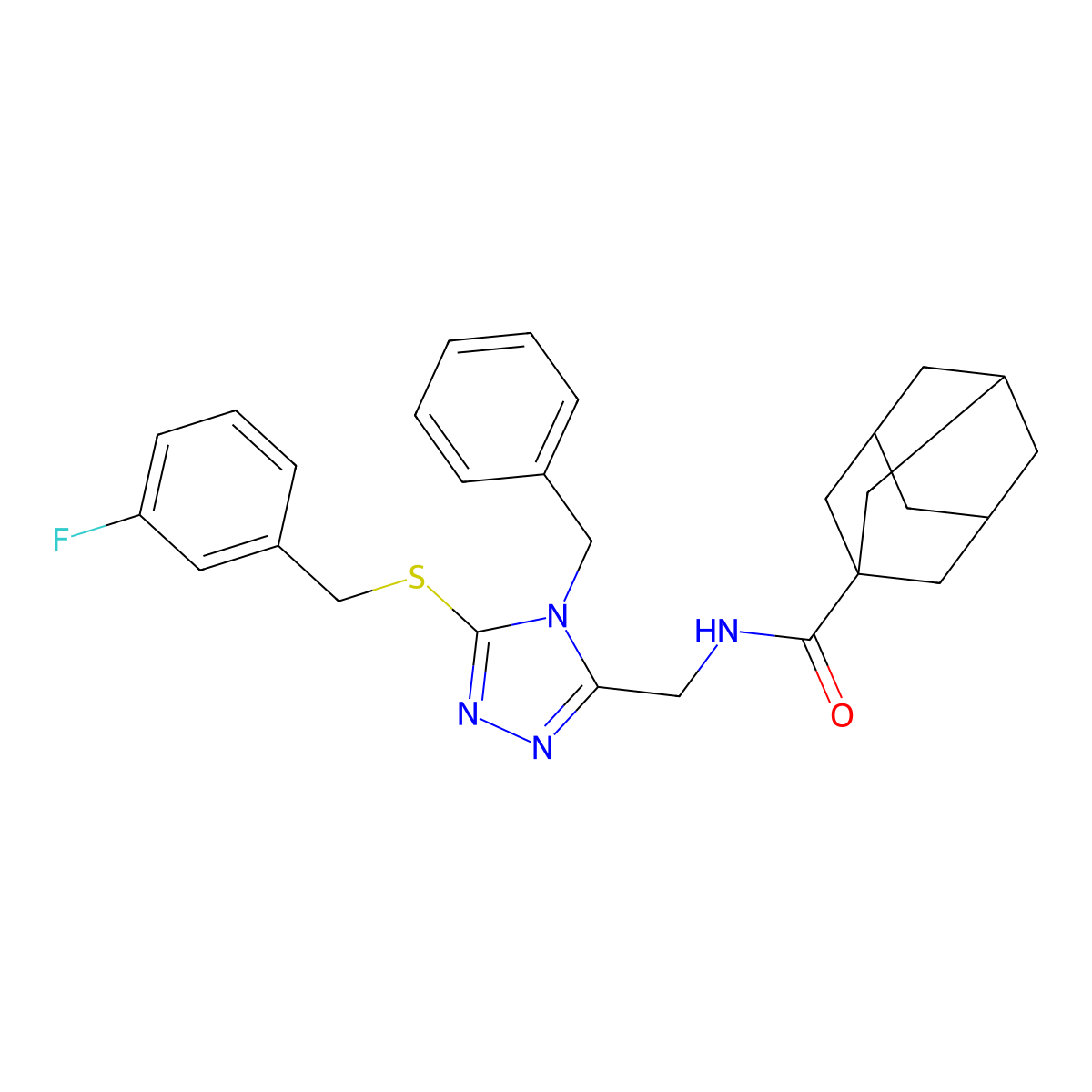 N-[[4-benzyl-5-[(3-fluorophenyl)methylsulfanyl]-1,2,4-triazol-3-yl]methyl]adamantane-1-carboxamide molecular structure, CAS 477303-30-3