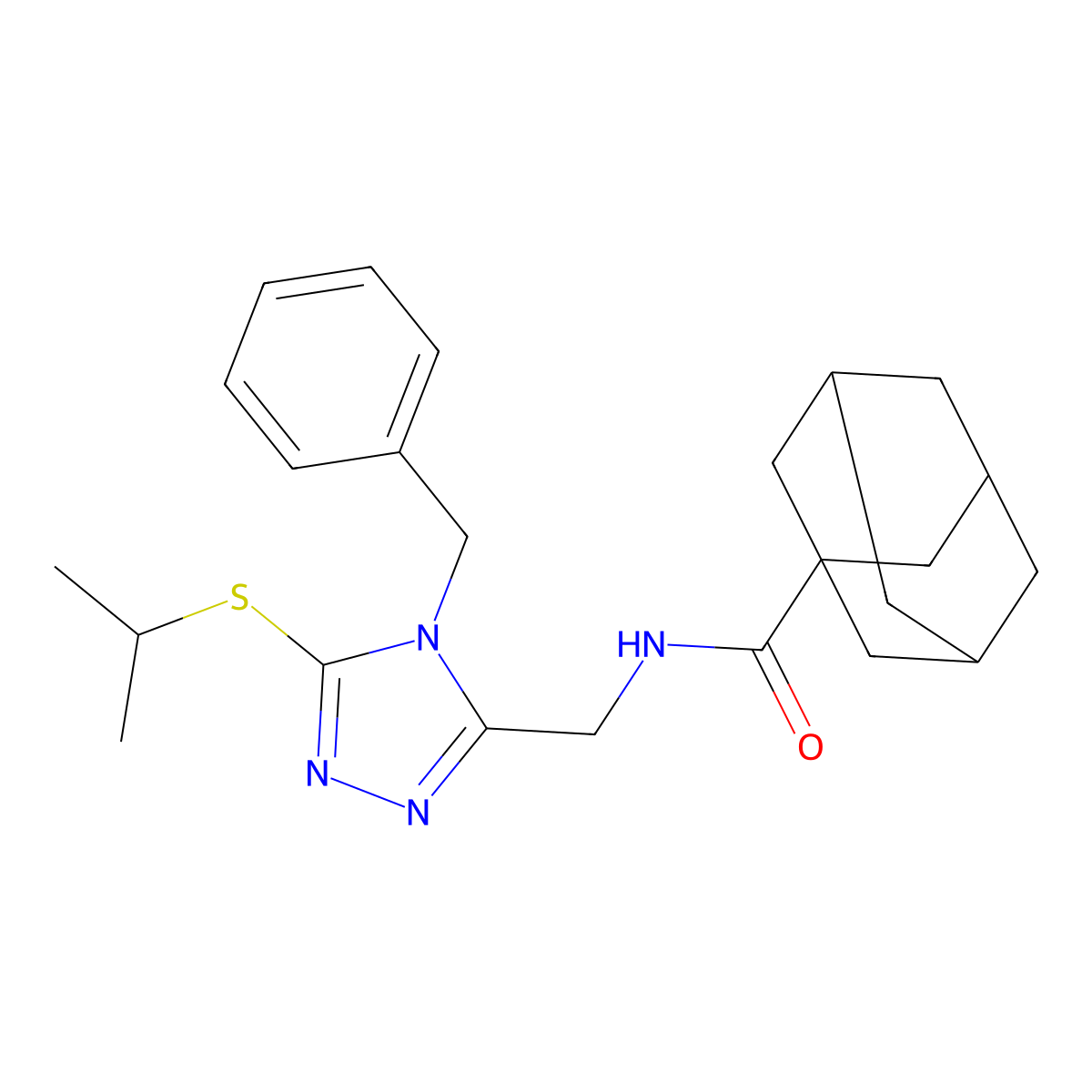N-[(4-benzyl-5-propan-2-ylsulfanyl-1,2,4-triazol-3-yl)methyl]adamantane-1-carboxamide molecular structure, CAS 477303-43-8