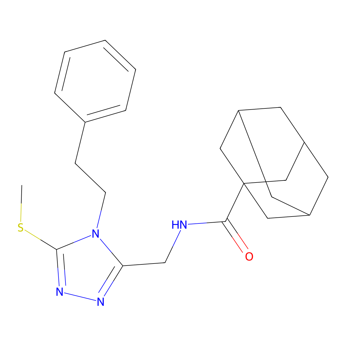 (1S,3s)-N-((5-(methylthio)-4-phenethyl-4H-1,2,4-triazol-3-yl)methyl)adamantane-1-carboxamide molecular structure, CAS 477303-67-6