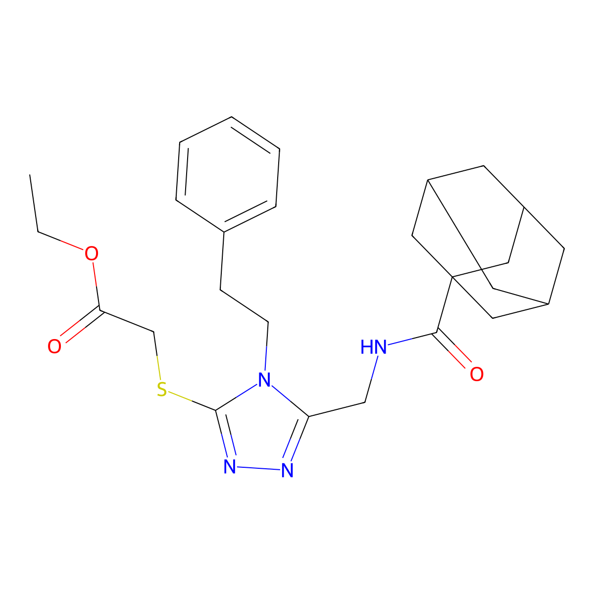 ethyl 2-[(5-{[(adamantan-1-yl)formamido]methyl}-4-(2-phenylethyl)-4H-1,2,4-triazol-3-yl)sulfanyl]acetate molecular structure, CAS 477303-79-0