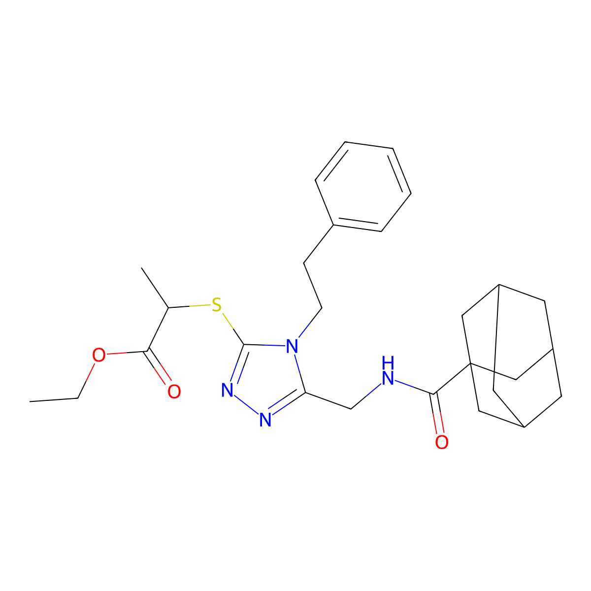 ethyl 2-((5-(((1S,3s)-adamantane-1-carboxamido)methyl)-4-phenethyl-4H-1,2,4-triazol-3-yl)thio)propanoate molecular structure, CAS 477303-80-3