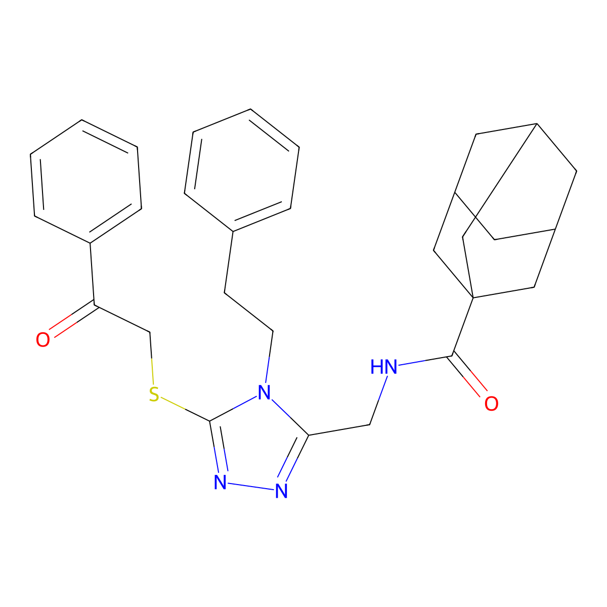(1S,3s)-N-((5-((2-oxo-2-phenylethyl)thio)-4-phenethyl-4H-1,2,4-triazol-3-yl)methyl)adamantane-1-carboxamide molecular structure, CAS 477303-81-4