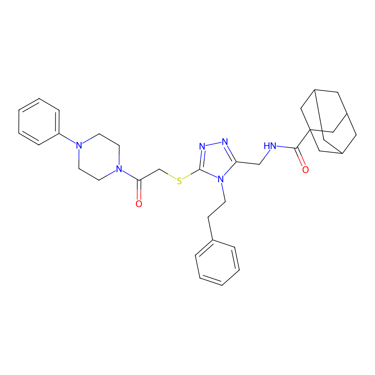 N-[(5-{[2-oxo-2-(4-phenylpiperazin-1-yl)ethyl]sulfanyl}-4-(2-phenylethyl)-4H-1,2,4-triazol-3-yl)methyl]adamantane-1-carboxamide molecular structure, CAS 477303-85-8