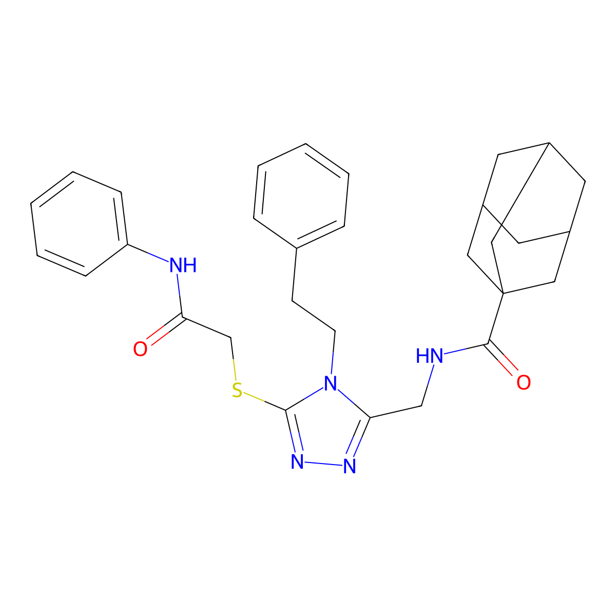 N-[(5-{[(phenylcarbamoyl)methyl]sulfanyl}-4-(2-phenylethyl)-4H-1,2,4-triazol-3-yl)methyl]adamantane-1-carboxamide molecular structure, CAS 477303-89-2